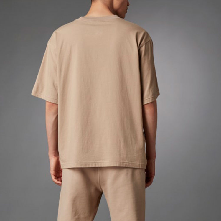 adidas originals Blue Version Series Small Logo Solid Color Round Neck Short Sleeve Khaki H33470