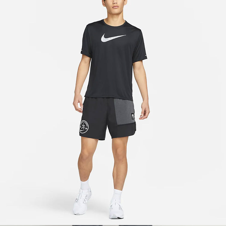 Nike Dri-FIT Wild Run Miler Casual Breathable Running Solid Color Reflective Sports Short Sleeve Black DM4816-010
