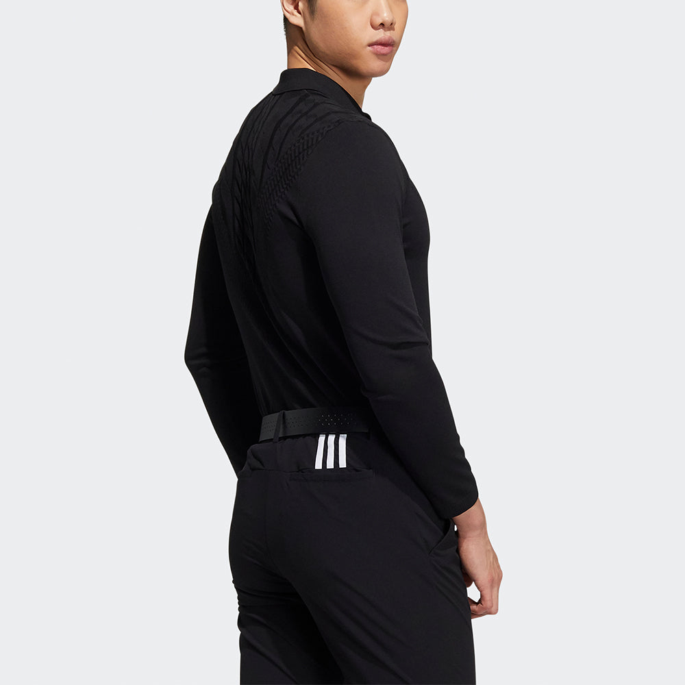 adidas Golf Solid Color Breathable Sports Long Sleeves Polo Shirt Black GT3656