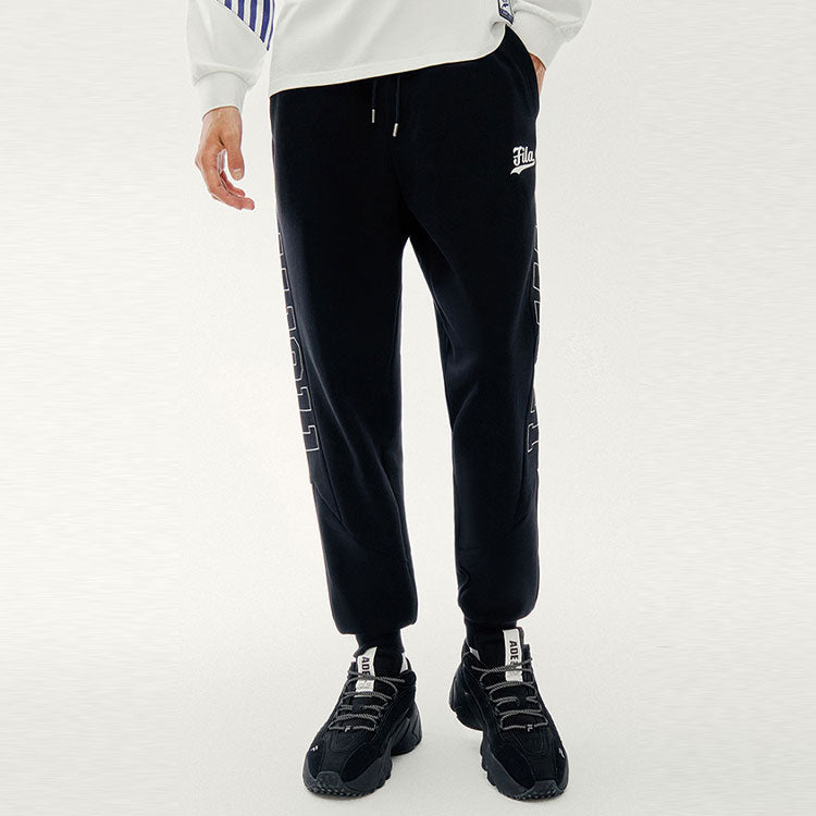 FILA FUSION Athleisure Casual Sports Printing Alphabet Knit Bundle Feet Long Pants Black T11M042601F-BK