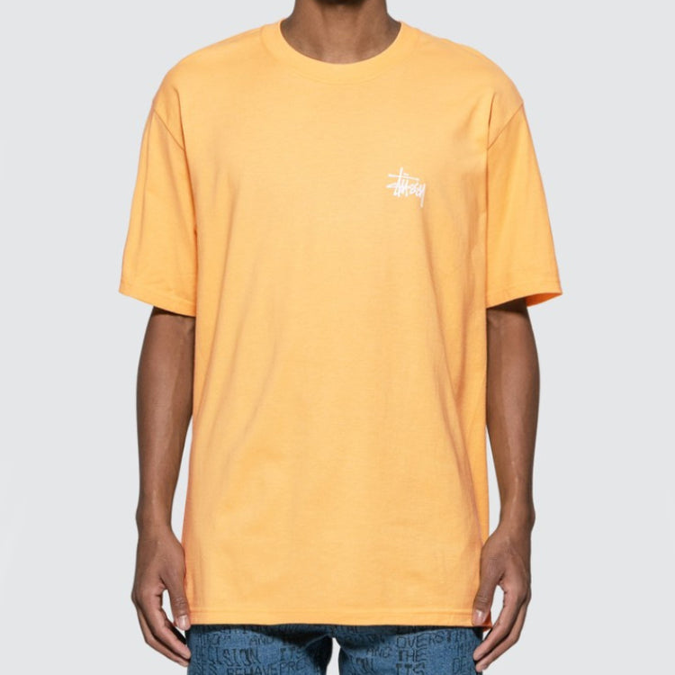 Men's Stussy Basic Tee Printing Logo Short Sleeve Orange Yellow 1904416