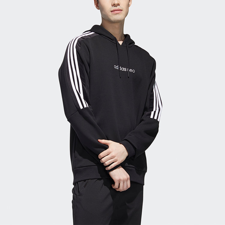 adidas neo M Cs Velour Hdy Sports hooded Long Sleeves Pullover Black GK8766