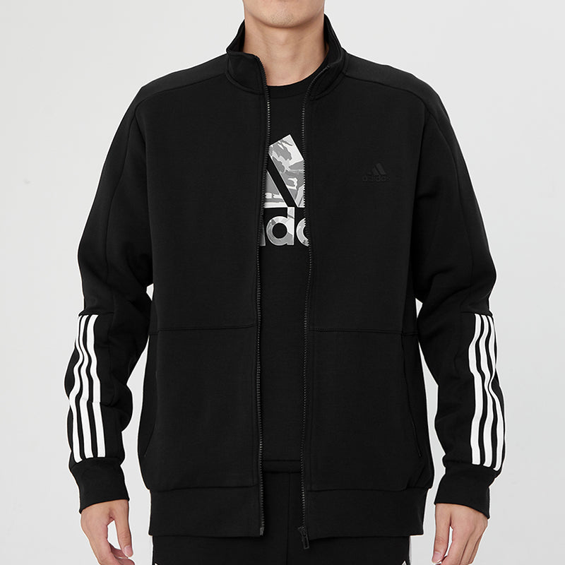 adidas Fi Kn Tracktop Logo Printing Stripe Stand Collar Jacket Black H40196