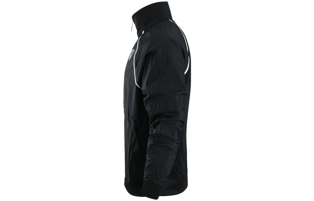Men's Nike NBA Brooklyn Nets Logo Printing Zipper Stand Collar Jacket Autumn Black DH9118-010
