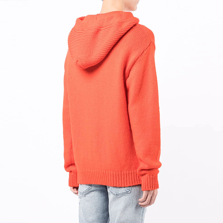 Men's Off-White FW21 Logo Intarsia Knit Pullover Hooded Wool Sweater Loose Fit Orange OMHA128F21KNI0012018