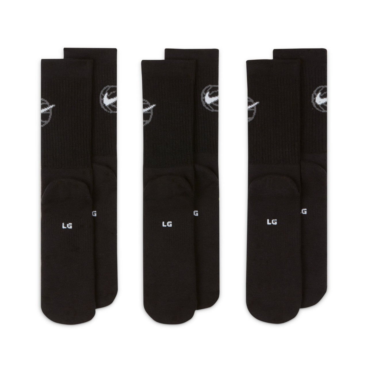 Nike Everyday Crew Basketball Sports 3-pack Quick-drying Mid-calf Length Sock Black DA2123-010