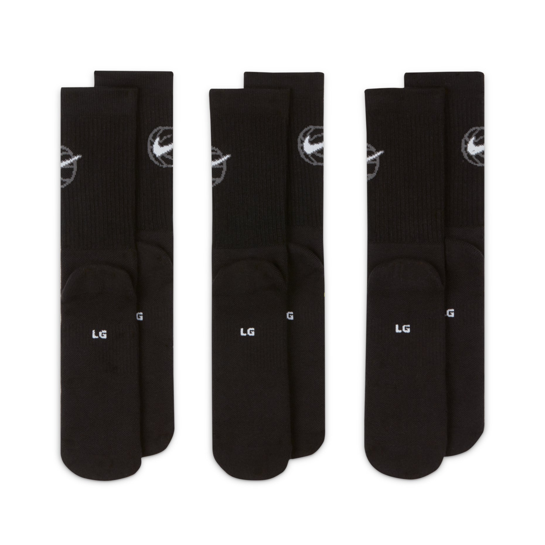 Nike Everyday Crew Basketball Sports 3-pack Quick-drying Mid-calf Length Sock Black DA2123-010