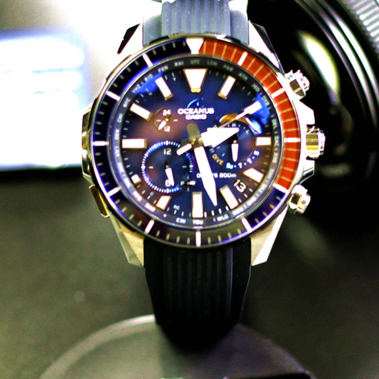 Men's CASIO OCEANUS Series CACHALOT Solar Energy Watch tooth Watch Solar Powered Mens Blue Analog OCW-P2000C-2A
