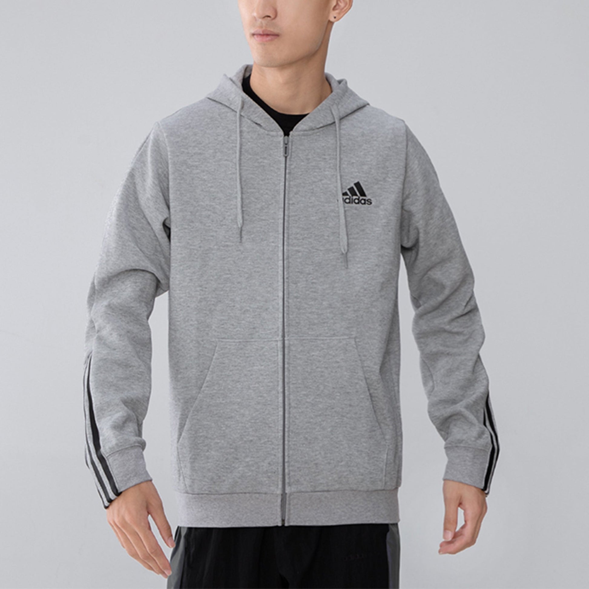 adidas M Dk Fz Hd Logo Printing Sports Knit Hooded Jacket light grey H12214
