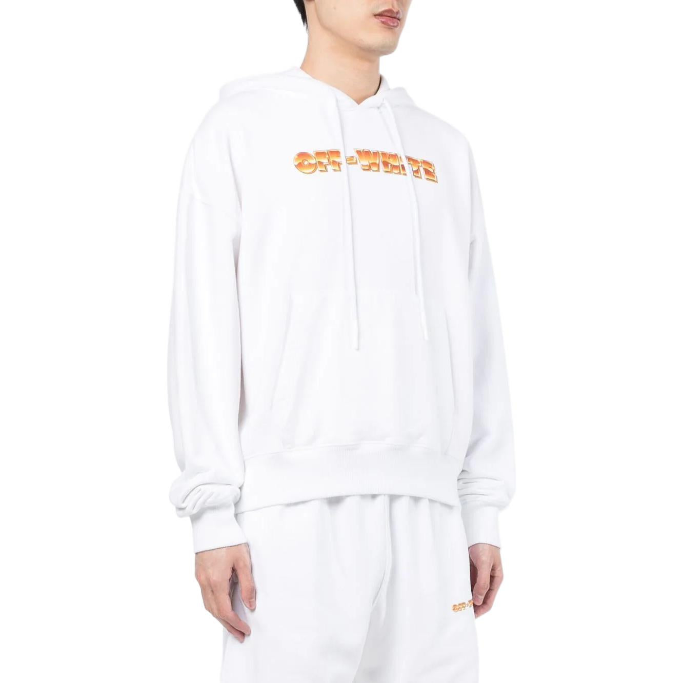 Men's Off-White Logo Printing Pattern Drawstring Hooded Long Sleeves White OMBB037S22FLE0080120WHITE