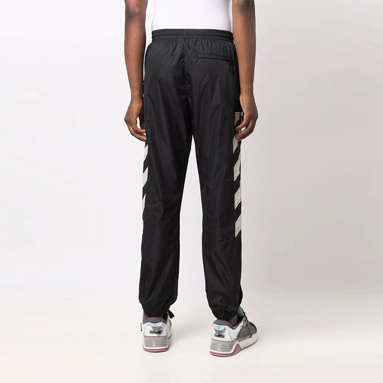 Men's Off-White FW21 Logo Diagonal Stripes Bundle Feet Sports Pants/Trousers/Joggers Black OMCJ001F21FAB0011017