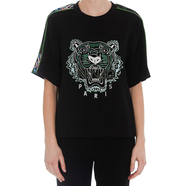 KENZO Flowers Tiger Head Embroidered Short Sleeve Black FA5-2TO176-5AC-59