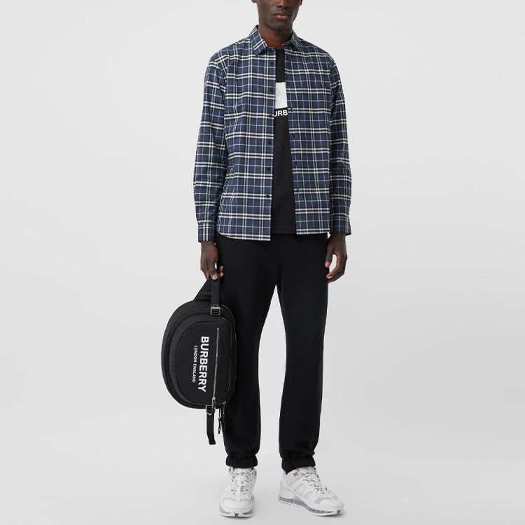 Men's Burberry Plaid Long Sleeves Casual Shirt Navy Blue 80175651