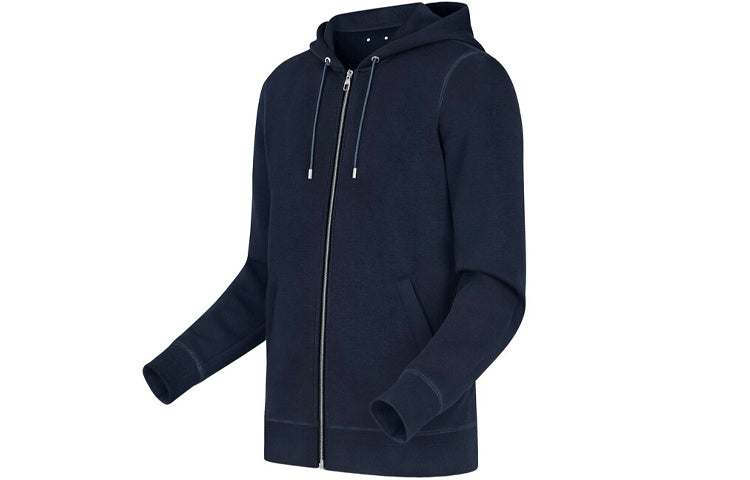 Men's LOUIS VUITTON Solid Color Drawstring Hood Zipper Long Sleeves Navy Blue 1A47RN