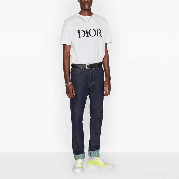Men's DIOR SS21 Logo Pattern Round Neck Pullover Short Sleeve White 183J685A0677-C085