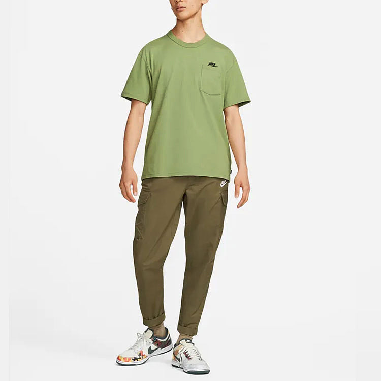 Men's Nike Solid Color Pocket Round Neck Loose Short Sleeve Green T-Shirt DQ9296-334