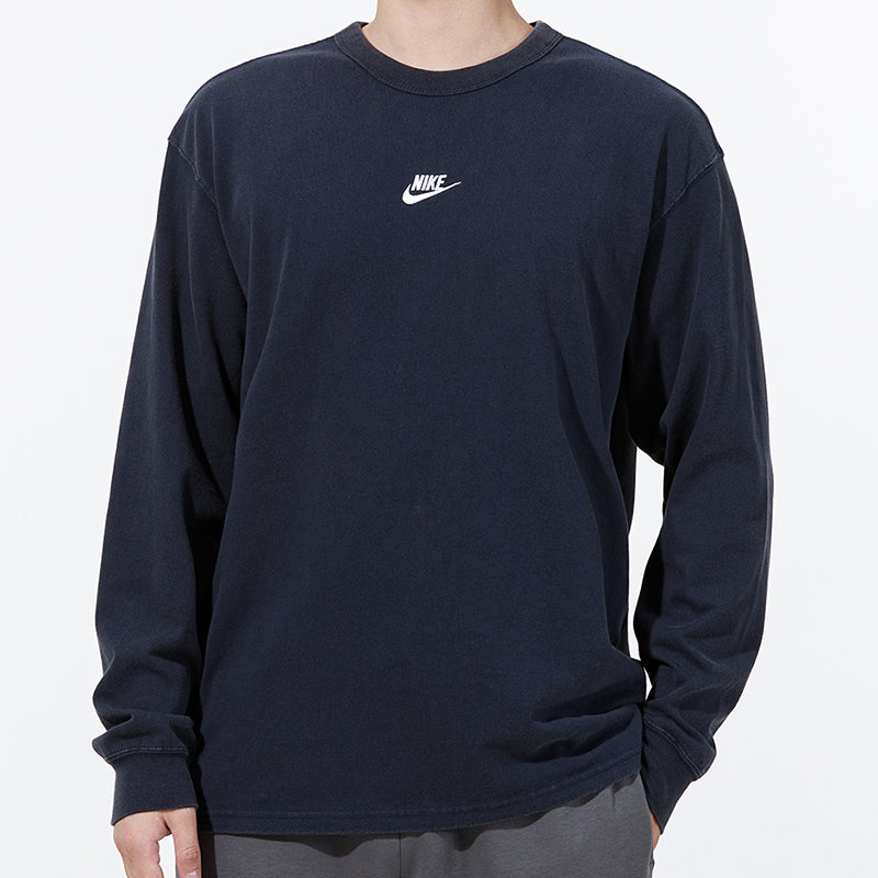 Men's Nike Solid Color Small Logo Round Neck Long Sleeves Navy Blue T-Shirt DJ1583-451