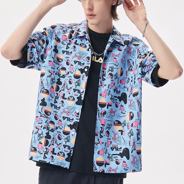 Men's FILA FUSION x Jeremyville Crossover Casual Sports Breathable Loose Printing Short Sleeve Shirt Funny T11M139401F-LB