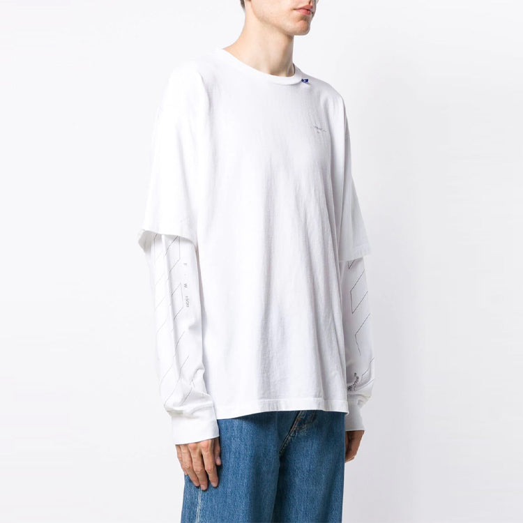 Men's Off-White SS21 Logo Twill Printing Long Sleeves Creamy White T-Shirt OMAB022E191850030191