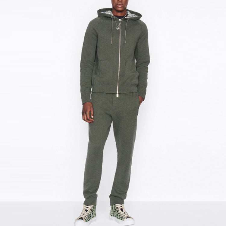 Men's DIOR SS22 Cashmere Blend Knit Material Hooded Sports Olive 113M221AT225-C688