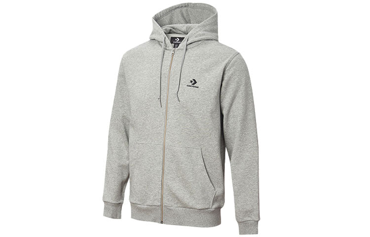 Men's Converse Logo Cardigan hooded Drawstring Jacket Gray 10020341-035