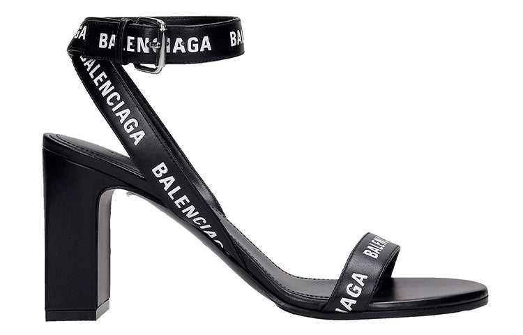 (WMNS) Balenciaga All Over Logo Sandal Heels 'Black' 630041WBAE11090