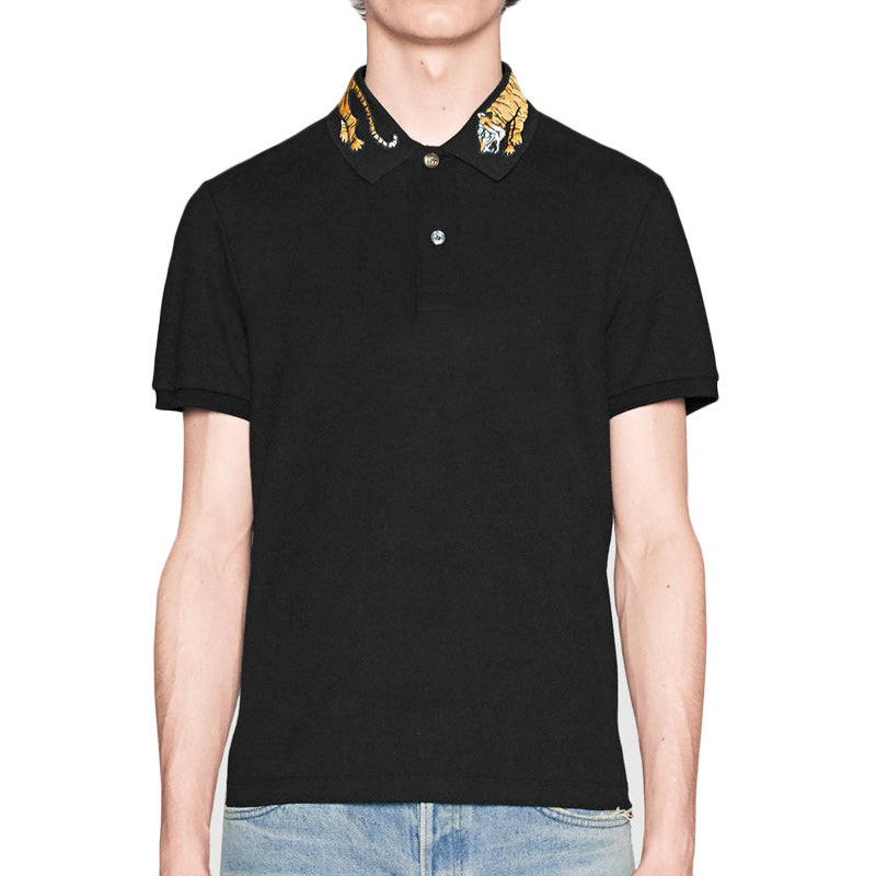 Men's Gucci Business Casual Cotton Short Sleeve Black Polo Shirt 453865-X5H82-1004