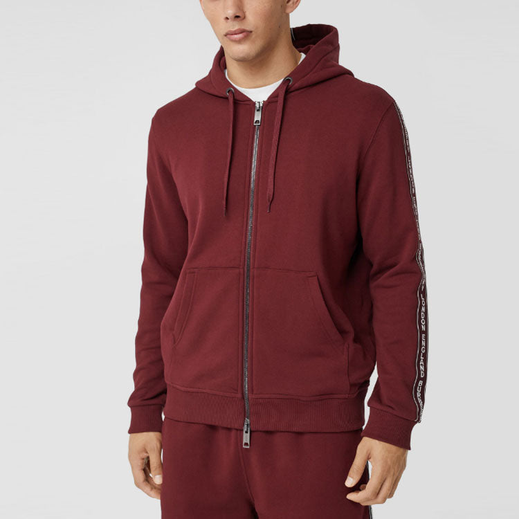 Men's Burberry FW20 Side Sleeve Logo Cotton hooded Zipper Sports Red 80318771