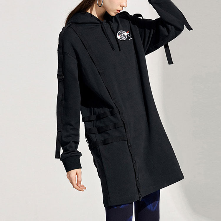 (WMNS) Fila FUSION x White Mountaineering Crossover Printing Long Sports Hoodie Black T11W117212F-BK