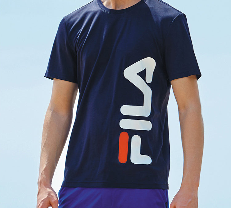 FILA Alphabet Knit Round Neck Casual Sports Short Sleeve Blue F11M028163F-NV