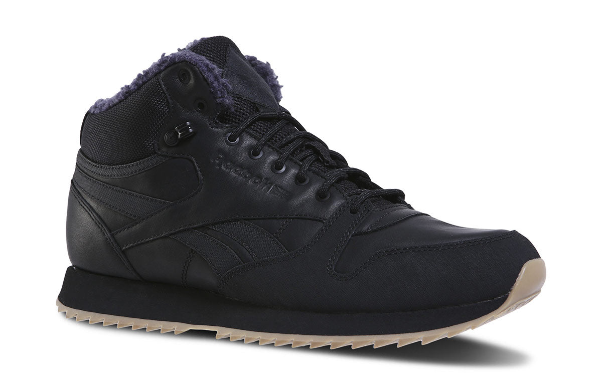 Reebok Cl Lthr Mid Ripple Mu Black Fleece Lined Running Shoes DV5108