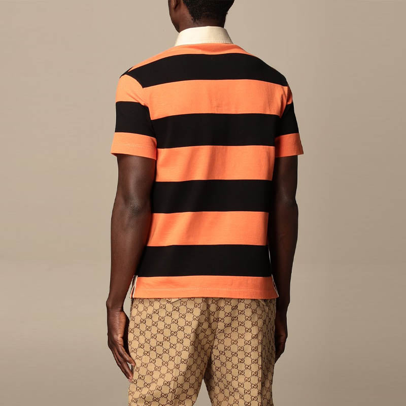 Gucci SS21 Striped Cotton Polo With Patch 'Orange Black' 645251-XJC6F-7252