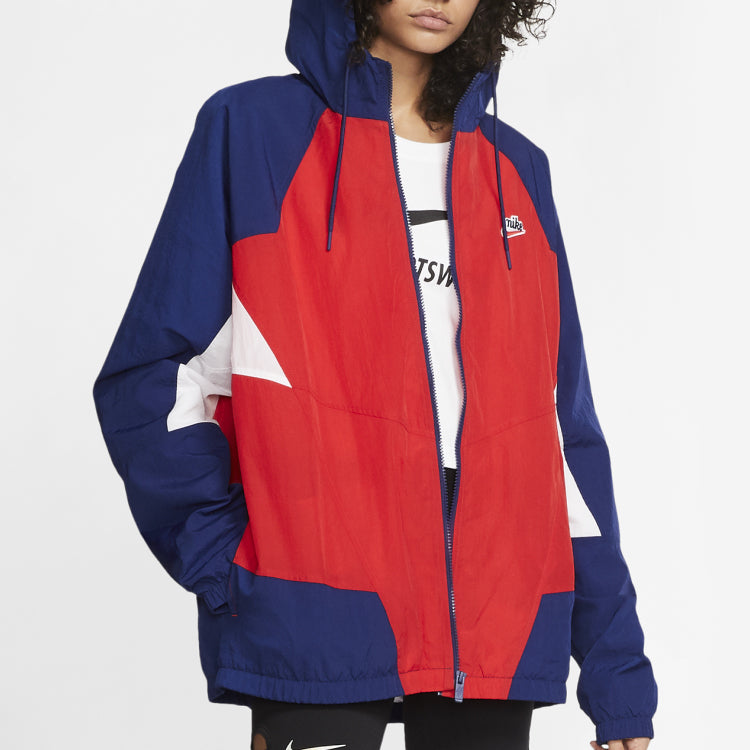 Nike Sportswear Heritage Windrunner Splicing hooded Woven Logo Jacket Red Blue Redblue CJ4359-657