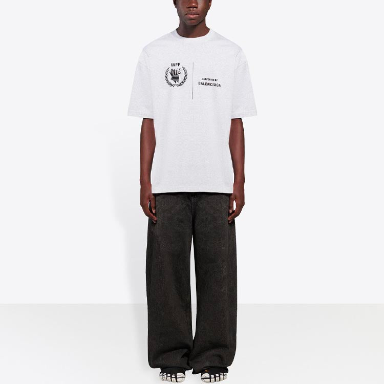Men's Balenciaga x WFP 1st Generation Crossover Printing Logo Round Neck Pullover Short Sleeve Gray 612966THV841167