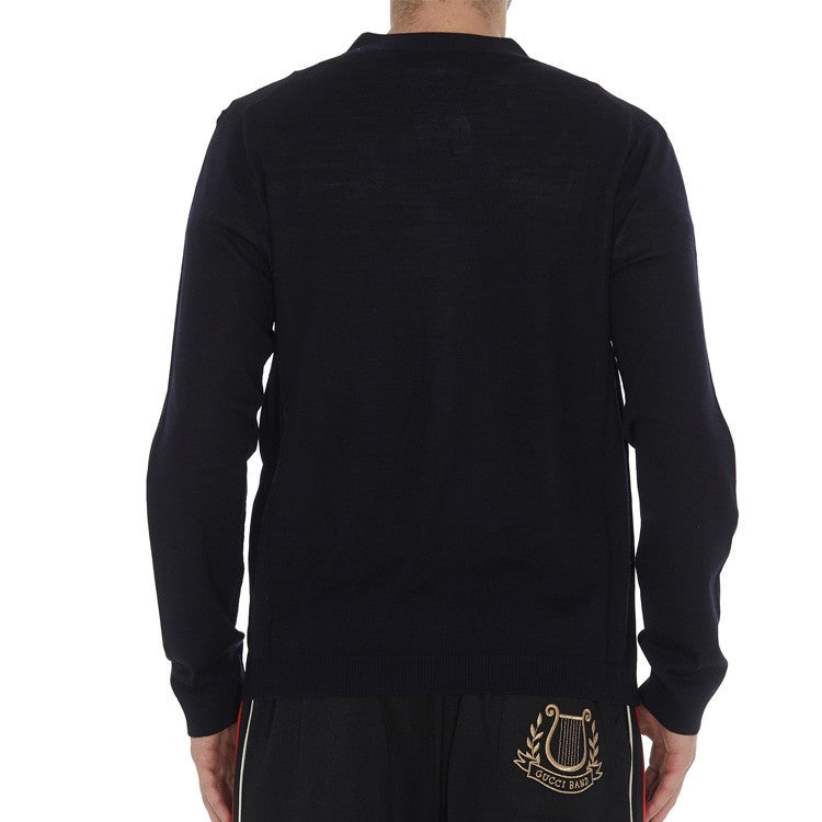 Gucci GG Embroidered Wool Cardigan Knitted Top Navy 576815-XKAOW-4440