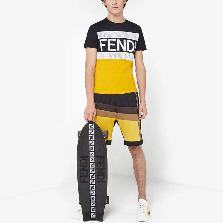 Men's FENDI SS21 Casual Cotton Short Sleeve Colorblock T-Shirt FAF532AD3VF0G8T