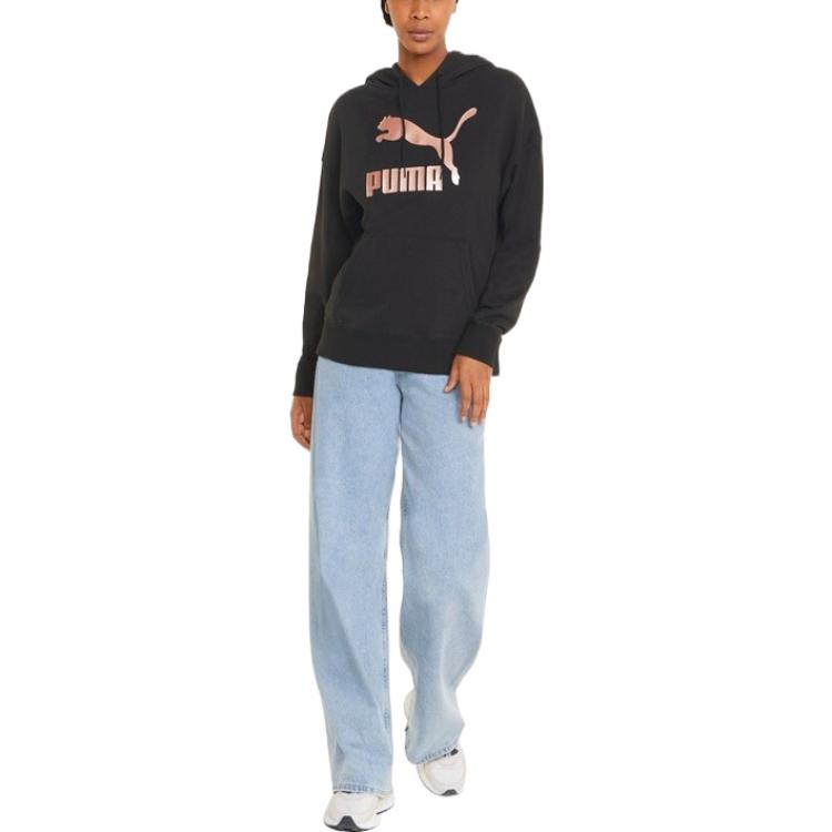 (WMNS) PUMA Large Logo Athleisure Casual Sports Hoodie Black Pink 535337-01