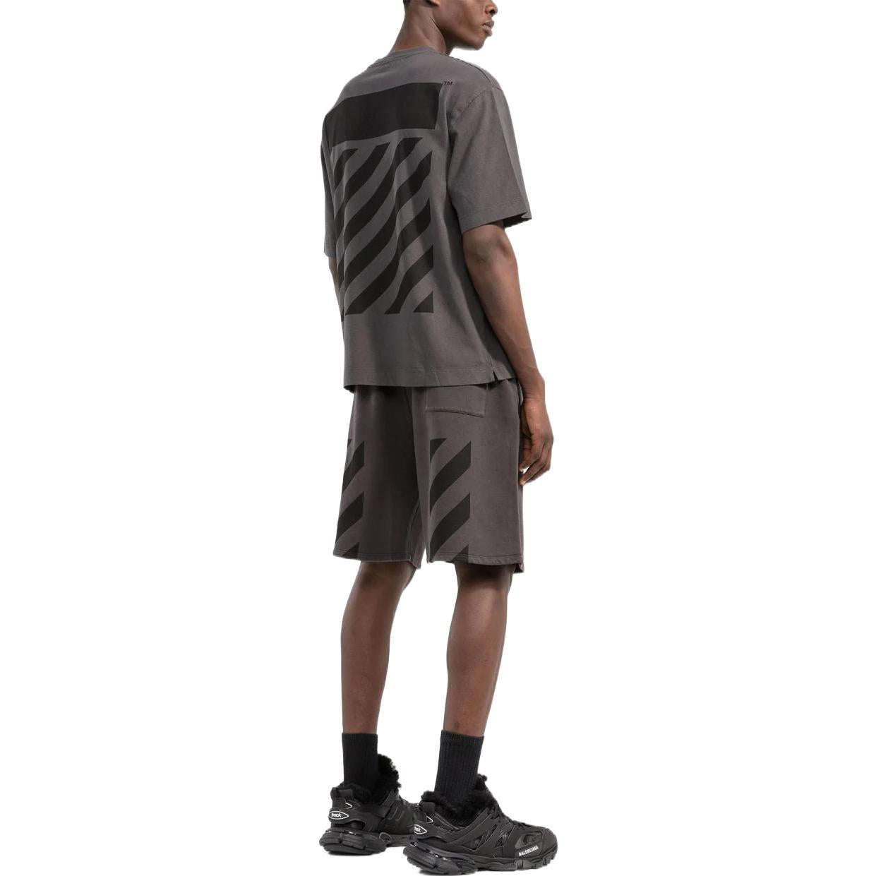 Men's Off-White Logo Printing Pattern Elastic Waistband Straight Shorts Brown OMCI013S22FLE00310101010