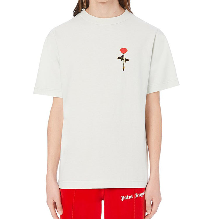 Men's PALM ANGELS Rose Printing Short Sleeve White PMAA001E20JER0104425