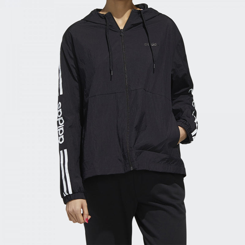 (WMNS) adidas neo Printing Hooded Jacket Black FP7390