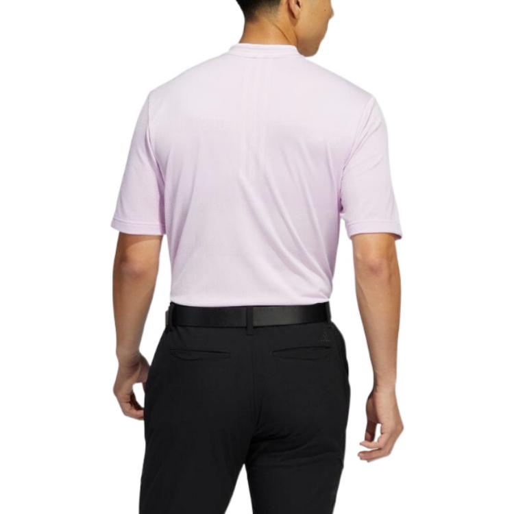 adidas Solid Color Stand Collar Pullover Casual Short Sleeve Polo Shirt Pink HE2888