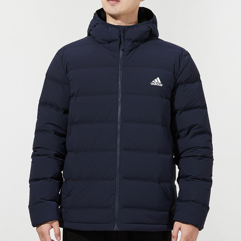 adidas Helionic S H J Outdoor Sports hooded down Jacket Dark Blue FT2519