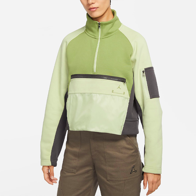 (WMNS) Air Jordan Fleece Pullover Stand Collar Hoodie Green DM5293-399