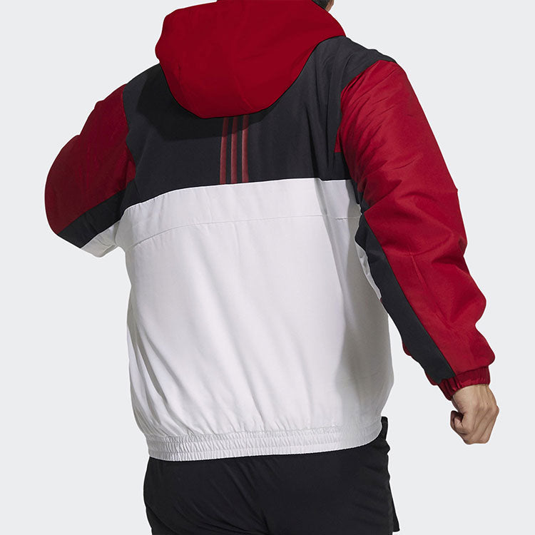 adidas Zipper Stand Collar hooded Long Sleeves Logo Jacket White Red Colorblock H39326