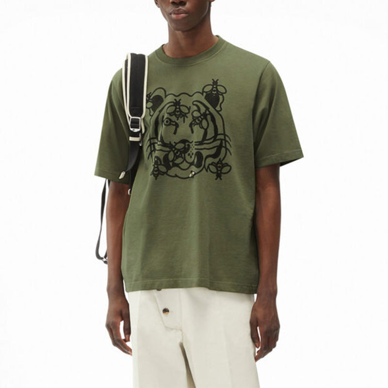Men's KENZO SS21 Tiger Head Pattern Cotton Round Neck Short Sleeve Green FB55TS0844SB-48
