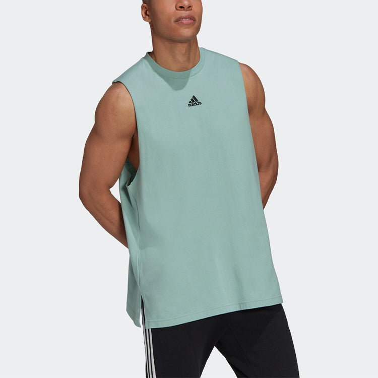 Men's adidas Round Neck Logo Sports Green Vest H54038