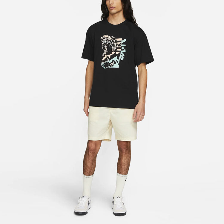 Nike SB Contrasting Colors Printing Skateboard Sports Short Sleeve Black DD1313-010