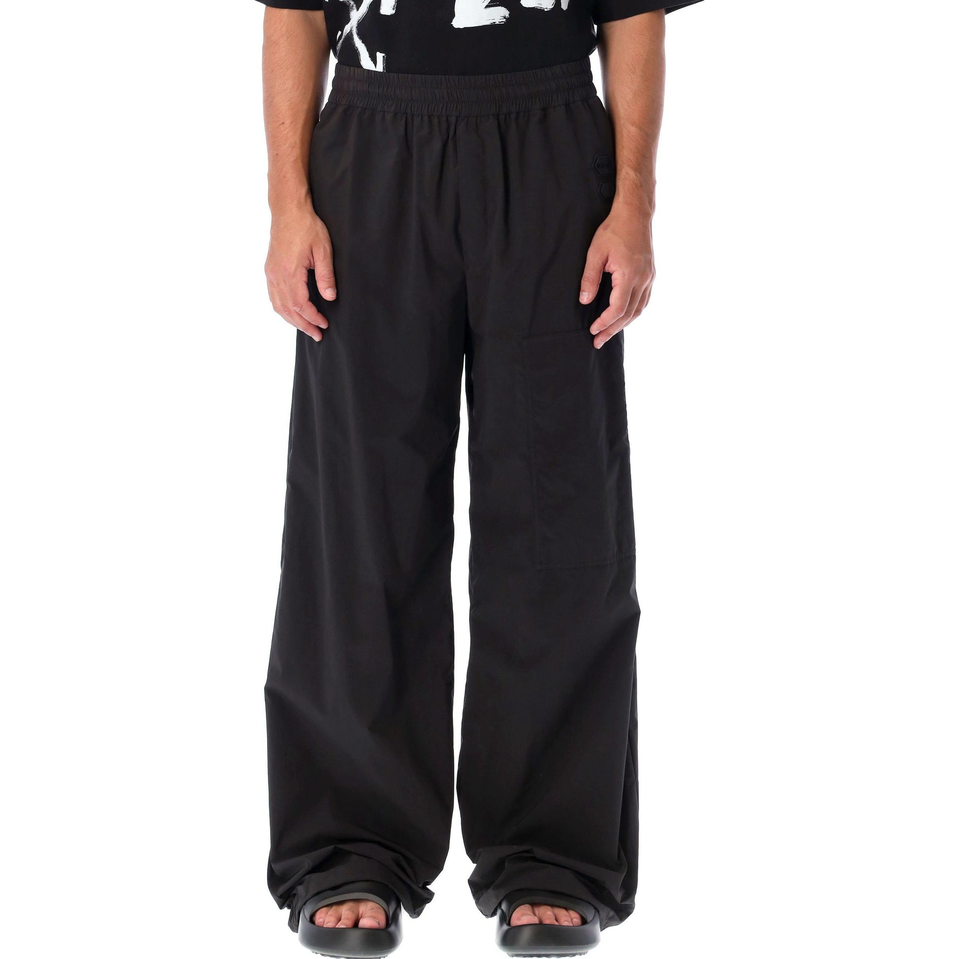 Men's Off-White FW22 Solid Color Elastic Waistband Straight-Leg Casual Pants/Trousers Loose Fit Black OMCA238F22FAB0021000