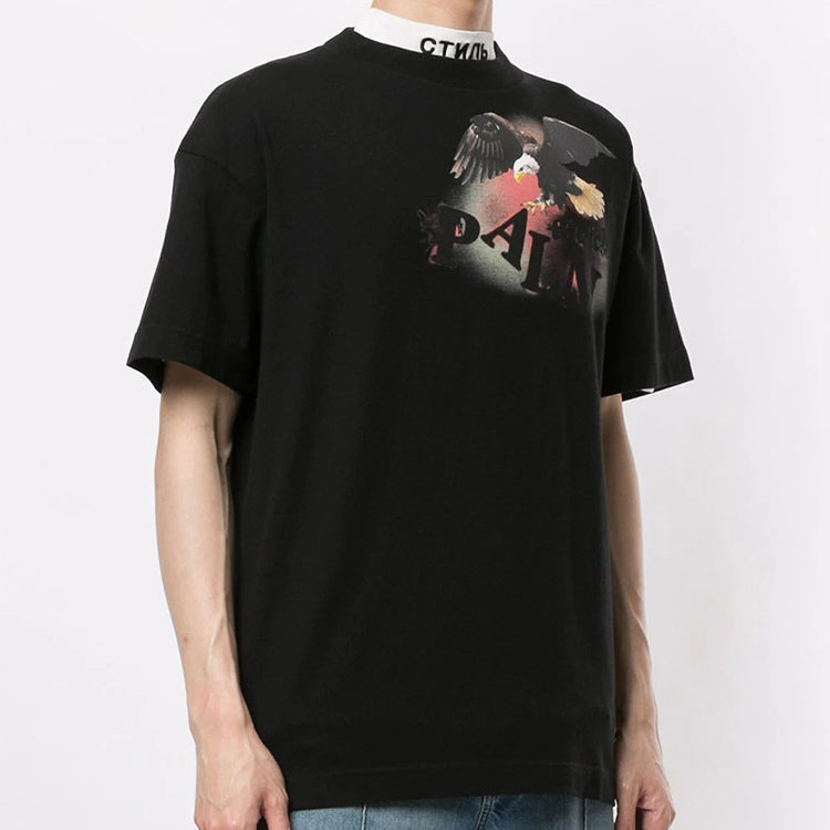 PALM ANGELS Brown Angel Eagle Short Sleeve Black PMAA001E20JER0021084