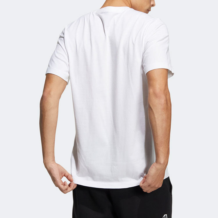 Men's adidas Stripe Printing Round Neck Pullover Casual Short Sleeve White T-Shirt HM5151